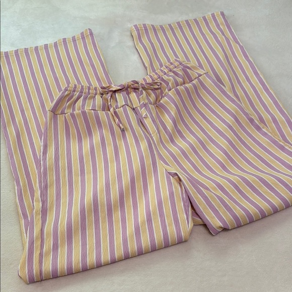 Striped Lavender and Yellow Wide Leg Lounge Pants - Picture 2 of 13